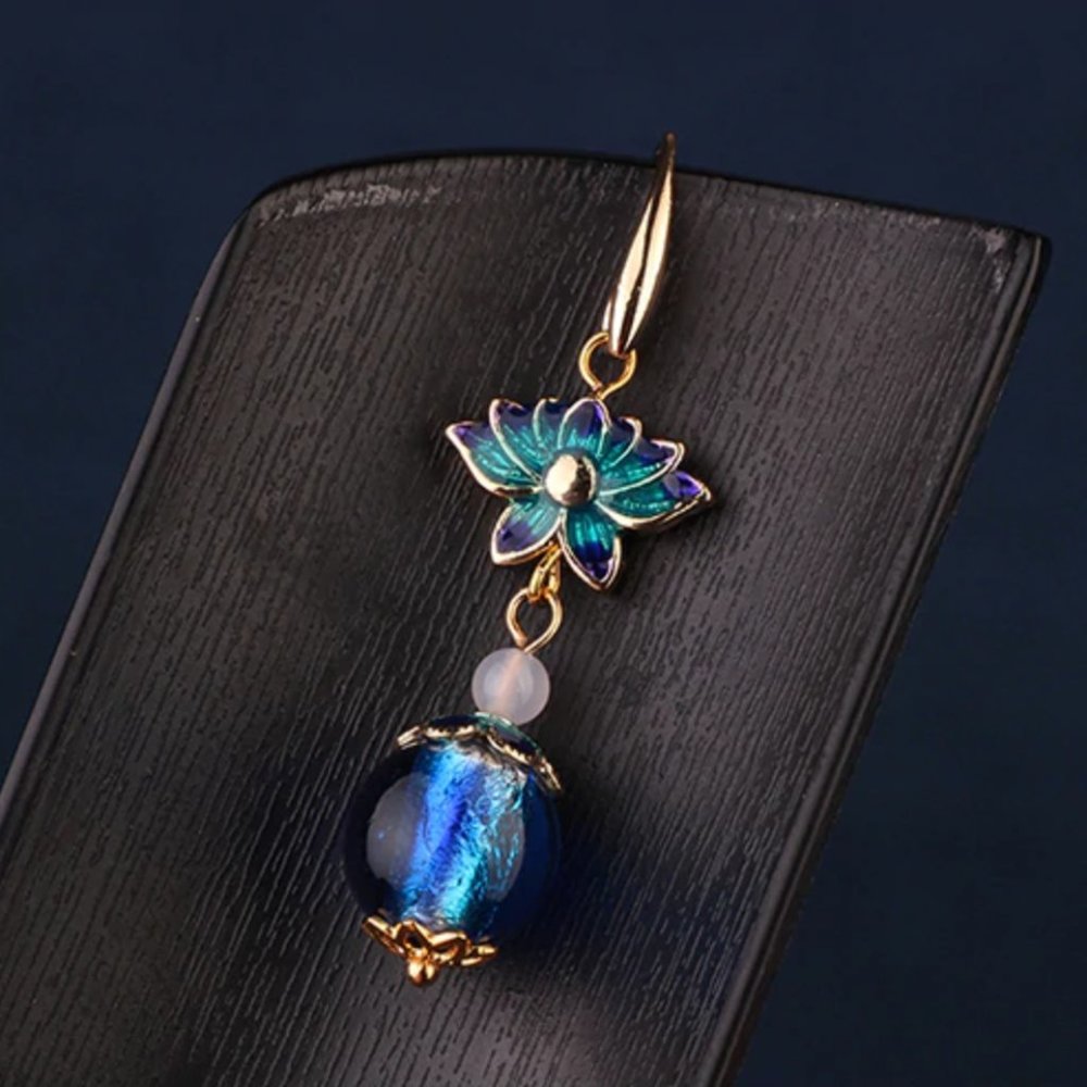 14K Gold Plated Spiritual Lotus Flower Earrings - Picture 2 of 16